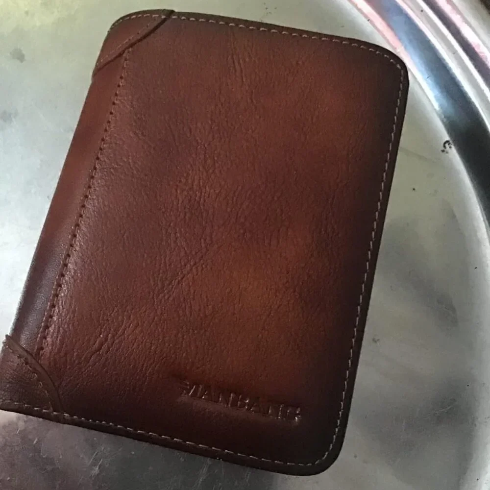 Men;s Wallet Zipper Genuine Leather RFID Card Holders Cowhide Zip Coin Pocket